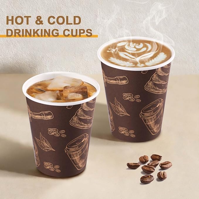 180 Pack 10 oz Disposable Paper Coffee Cups, Hot/Cold Beverage Drinking Cups, Brown Hot Coffee Cups for Party, Picnic, Travel, and Events