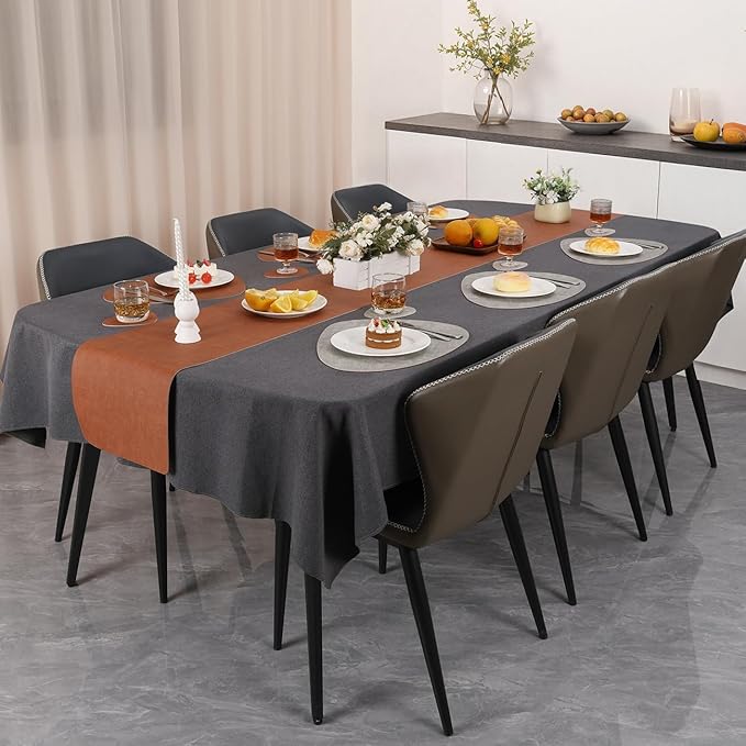 Placemats and Coasters, Washable Placemats Round Faux Leather Wipeable Place Mats Non Slip Heat Resistant Indoor Outdoor Table Mats (Set of 6, Light Gray Reddish Brown)