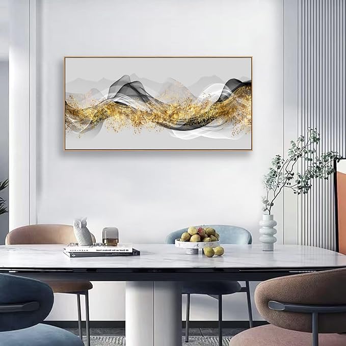 Wall Art Modern light Luxury Abstract Gold ink Landscape Canvas Wall Art for Living Room and Bedroom, Color Pictures, Artwork Home Decor Canvas Print Wall Decor Ready to Hang, 24x48inch (Framed)