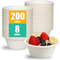 200 Count 8 oz Paper Bowls, Small Disposable Compostable Bowls, Heavy Duty Biodegradable Sugarcane Bagasse Bowl for Snacks, Fruits, Desserts, White