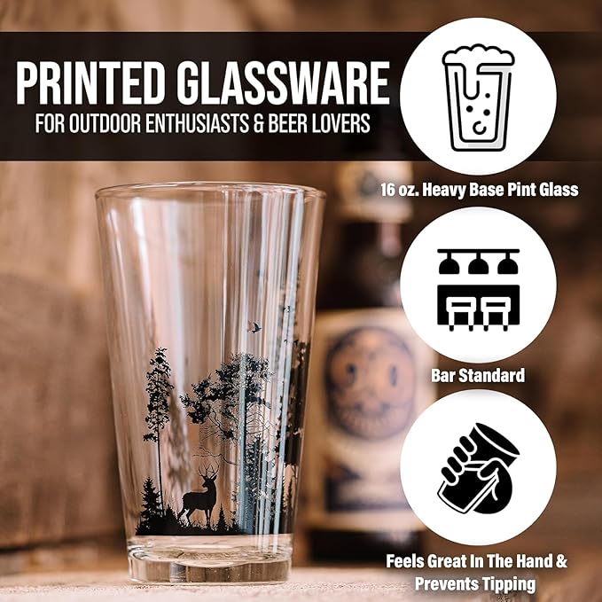 Black Lantern Pine Tree Forest Pint Glass Single 16oz Nature Beer Glass for Outdoor & Craft Brew Lovers