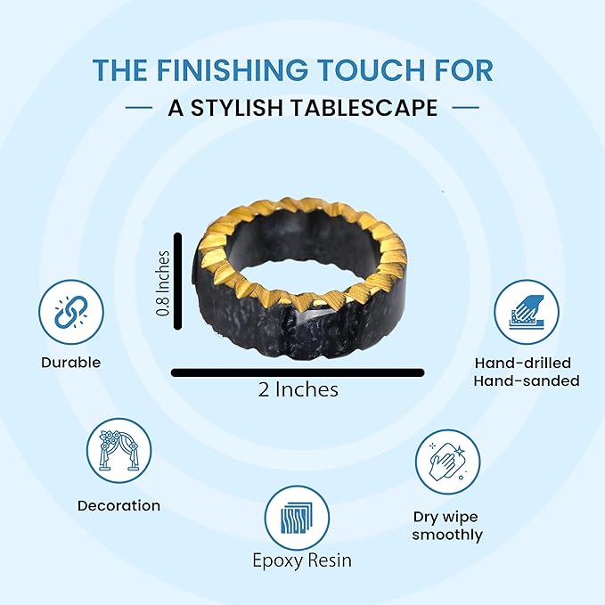 CLEENTABLE Epoxy Resin Napkin Rings Set of 12 - Rustic Napkin Holders for Dining Tableware, Dinning Table, Everyday, Wedding, Anniversary Festival Thanksgiving Party of Table Setting (Black White)
