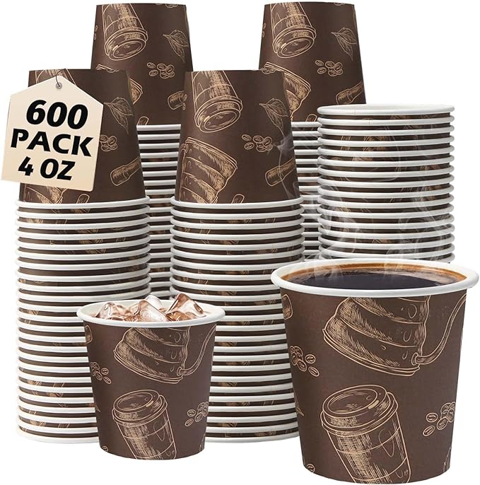 600 Pack 4 oz Small Coffee Cups, Disposable Paper Espresso Cups for Hot/Cold Drinks, Office, Home, Shop, Event