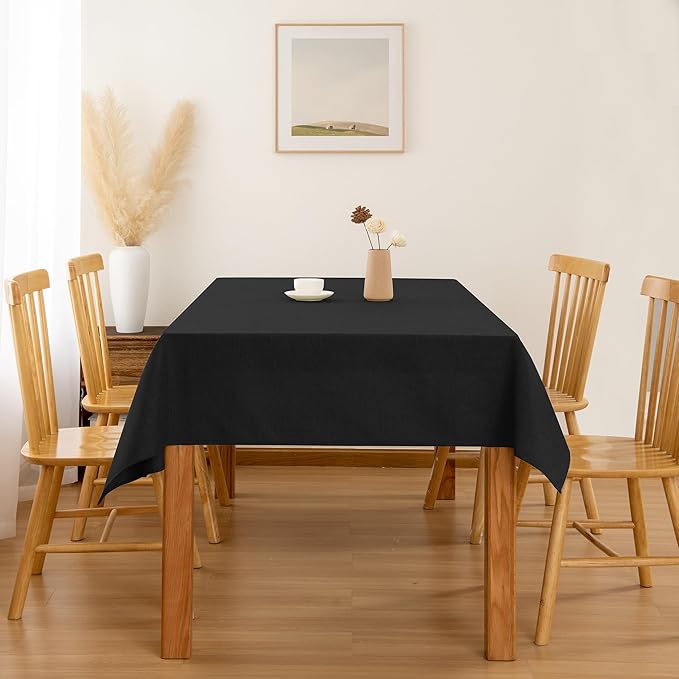 Hiasan 2 Pack Faux Linen Rectangle Tablecloth - Wrinkle and Stain Resistant Washable Table Cloth for Kitchen Dining Room Holiday Table Cover for Party Dinner, Black, 60 x 84 Inch