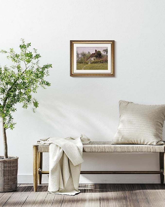 InSimSea Retro Gold Framed Wall Art, Home Room Countryside Old Cottages Vintage Wall Decor, Canvas Print Artwork, Farmhouse Country Decor, Antique Picture Frame Landscape Paintings, 13x16 Inch