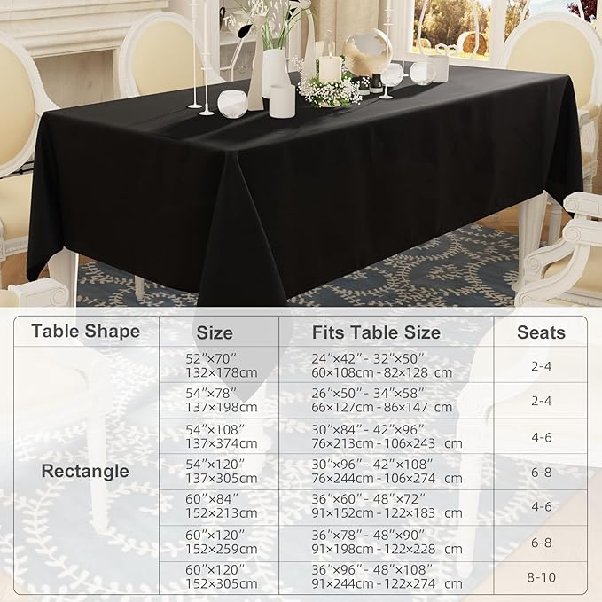 Smiry Rectangle Table Cloth, Waterproof Anti-Scratch Polyester Tablecloth, Decorative Washable Fabric Table Cover for Dining, Buffet, Parties and Outdoor, 60x120, Black