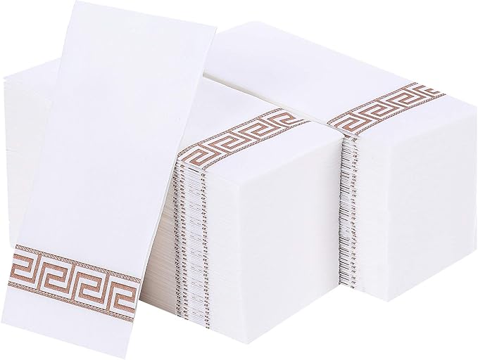 Vplus 200 PACK Guest Towels Disposable Bathroom, Decorative Bathroom Napkins, Soft and Absorbent Disposable Dinner Napkins Cloth Like for Kitchen, Parties, Weddings, Christmas Party(Rose Gold)