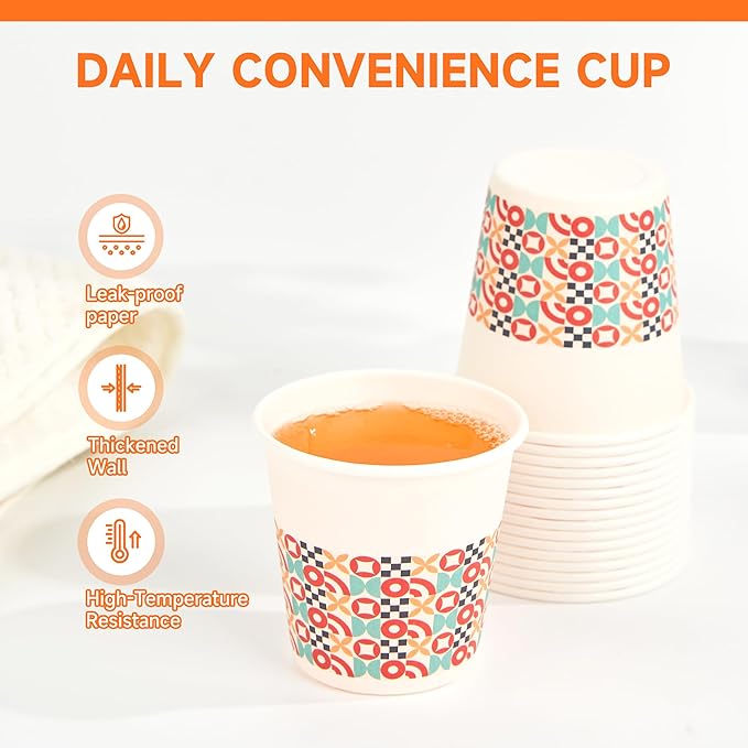 300 Pack 3 oz Bathroom Cups, Disposable Paper Cups with Rolled Rim, Small Paper Mouthwash Cup for Guest Bathrooms, Vanity & Office Use, Puzzle