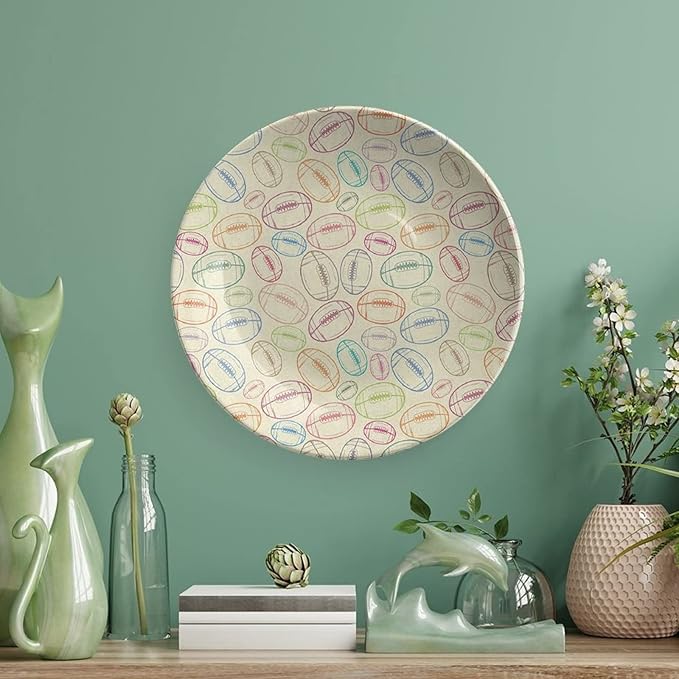 Decorative Plates, American Football Print Ornament, Grunge Looking Hand Drawn Sports Sketch, 6 Inch, Kitchen Wall Decor, Multicolor