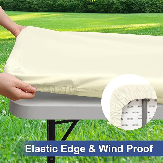 homing 2 Pack Rectangle Table Cloth, Elastic Fitted Fabric Tablecloth Fits for 6 Foot Folding Tables, Washable Table Cover for Picnic, Camping, Indoor & Outdoor (Cream Yellow, 30" x 72")