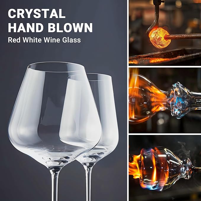 Physkoa Wine Glass Set of 4 – 2 Red (22oz) & 2 White (14oz) Hand-Blown Crystal Glasses, Perfect for Birthday, Wedding & Housewarming Valentines's Day Gifts