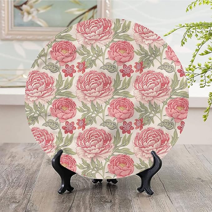 Ceramic Plates, Victorian Decorative Ceramic Plates, Romantic Peonies Botany, 6 Inch, Household Plates Decorative, Multicolor