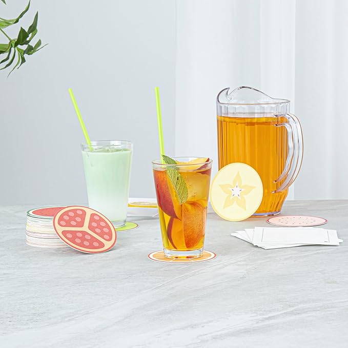 Restaurantware Drink Coasters 48 Count 3.5 Inch Paper Moisture-Absorbing Bar Coasters Assorted Decorative Table Coasters for Tabletop Protection Assorted Colors