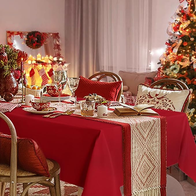 sancua Square Tablecloth - 54 x 54 Inch - Stain and Wrinkle Resistant Washable Polyester Table Cloth, Decorative Fabric Table Cover for Dining Tables, Buffet Parties and Camping, Red