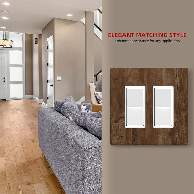 Outlet Covers Brown Rustic Wood Grain Farmhouse 2 Gang Light Switch Cover Double Rocker Wall Plate Decorative GFCI Receptacle Electrical Switchplate for Cabin Bedroom Decor（2 Pack）