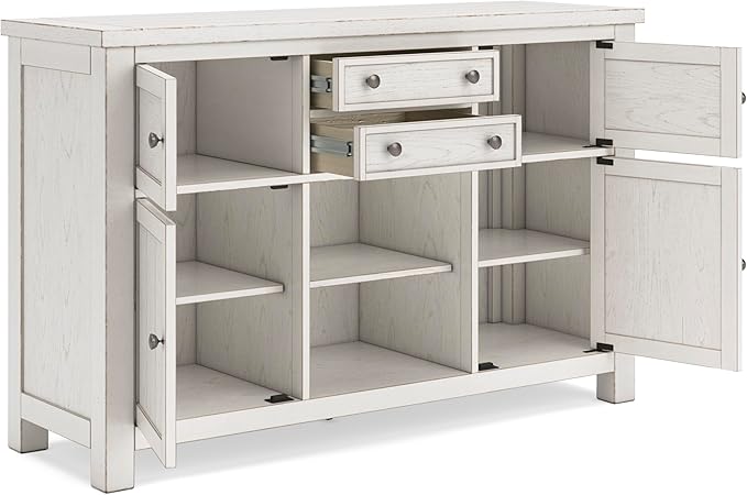 Signature Design by Ashley Robbinsdale Casual 4-Door Dining Server with Adjustable Shelves and Felt-Lined Drawers, White