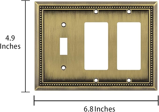 Henne Bery Sunken Pearls Heavy Duty Decorative Wall Plate Switch Plate Outlet Cover (Single Toggle/Double Decorator, Antique Brass)