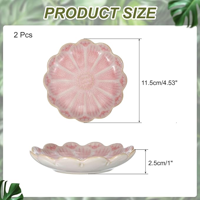 uxcell 2Pcs Ceramics Jewelry Plate, Sunflower Shape Key Holder Bowl for Entryway Table Decor Small Ring Tray Dish Gift for Women Girlfriend, Pink