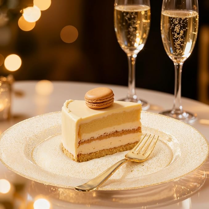 bUCLA 100PCS Gold Glitter Plastic Plates - 10.25inch Premium Plastic Glitter Disposable Dinner Plates - Ideal for Party & Thanksgiving