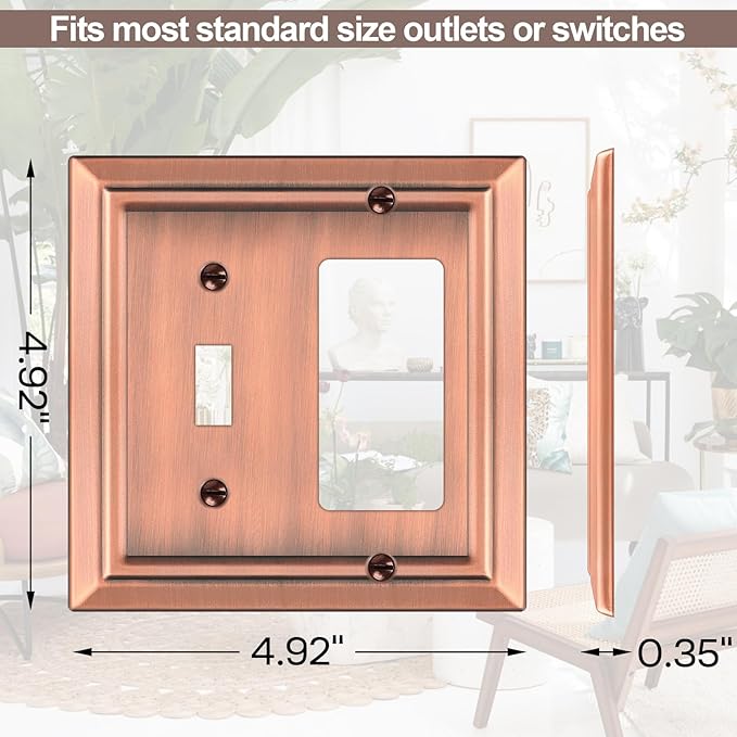Metal Wall Plate for Electrical Outlets, Decorative Antique Copper Switch Plates Outlet Cover, Light Switch Cover Plate, 2-Gang Wall Plates (Toggle/Decorator, 2 Pack)