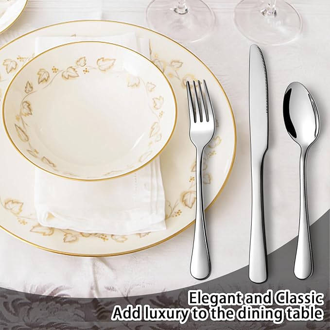 Stainless Steel Flatware Set - Forks, Knives, and Spoons for Home and Restaurant Kitchen - Rust Resistant Cutlery Utensils (160, Silver)