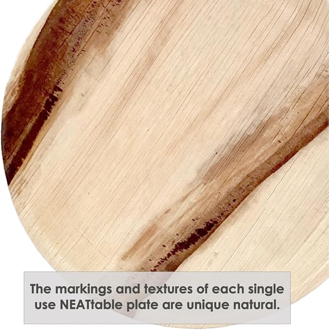 NEATtable Palm Leaf Plates | Disposable & Compostable | Eco Friendly & 100% Natural | Great for Outdoor Events, Wedding, Party, Barbecues | 12-inch Round Plate, Pack of 25