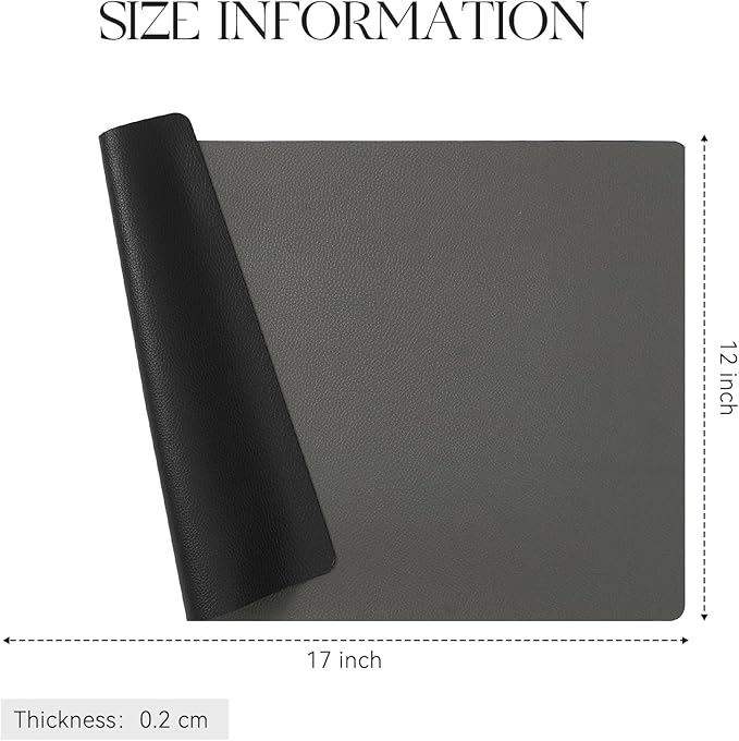 MOSAYT Vinyl Placemats Set of 8, Heat Resistant Place Mats 100% Waterproof Washable & Wipeable Faux Leather Reversible Table Mats for Kitchen Dining Party Indoor Outdoor, 12" x 17", Grey/Black