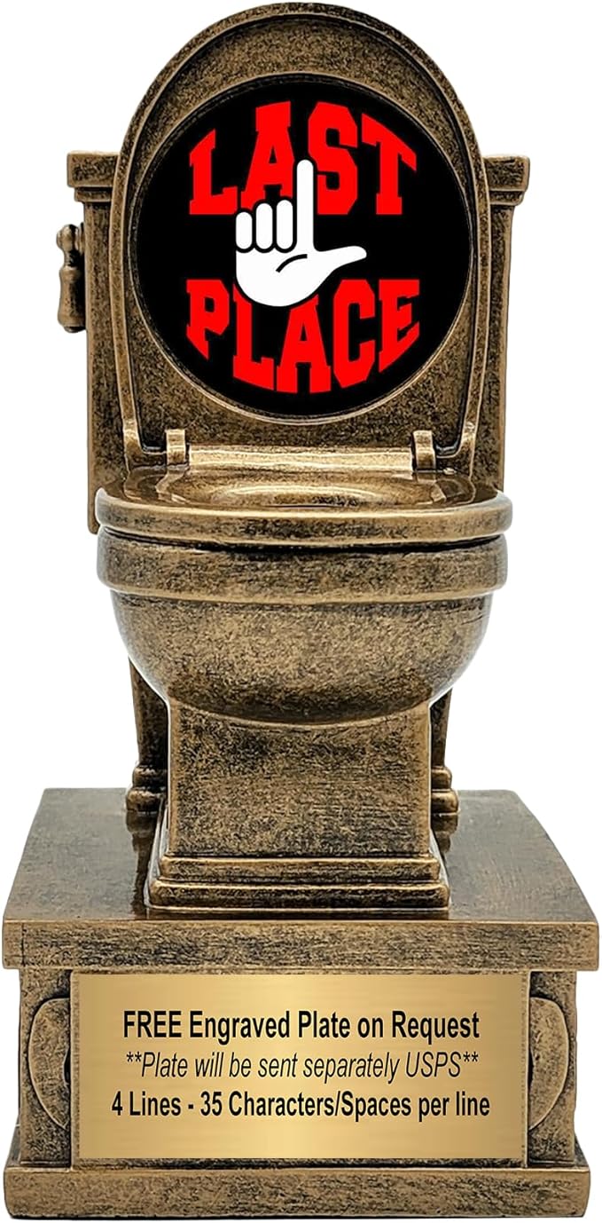 Decade Awards Action Pedestal Gold Toilet Bowl Trophy with Optional Inserts - Custom Engraved Plate On Request (7 Inch Tall)