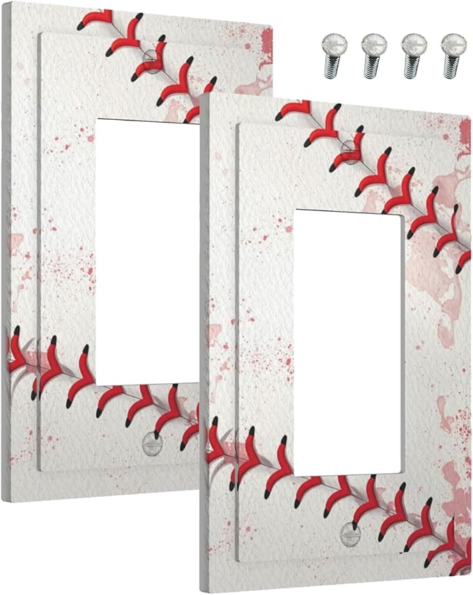 Outlet Covers Baseball Sports Ball Game 1 Gang Wall Plate Single Rocker Light Switch Cover Decorative GFCI Receptacle Electrical Switchplate for Bathroom Bedroom Decor（2 Pack）