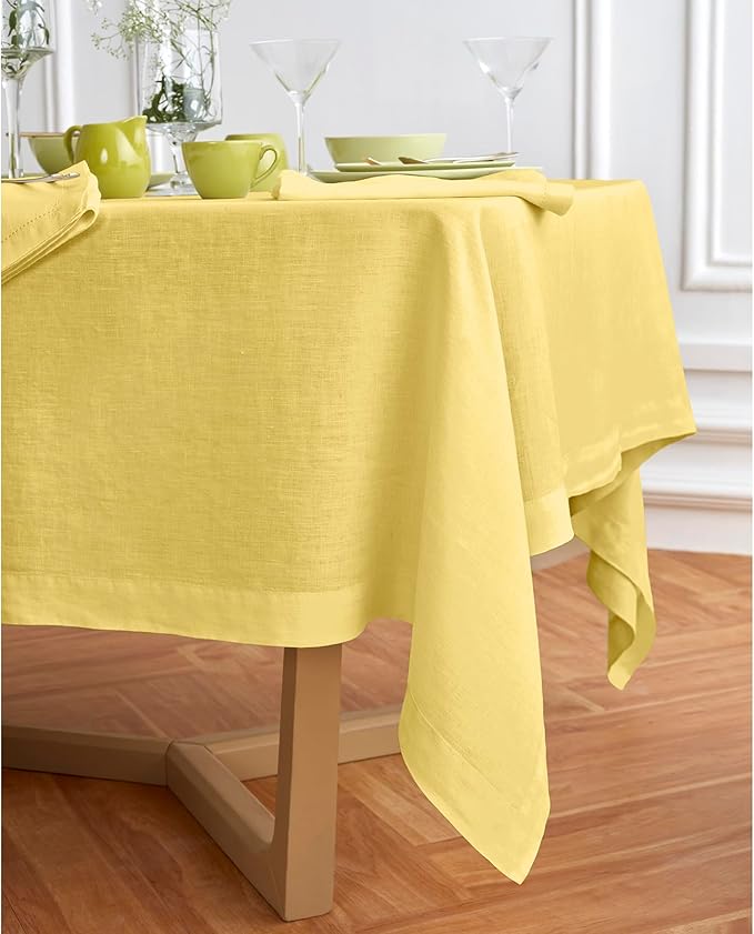 Solino Home Yellow Linen Tablecloth 70 x 70 Inch - 100% Pure Linen Square Table Cloth - Sonoma, Machine Washable Tablecloth for Spring, Easter