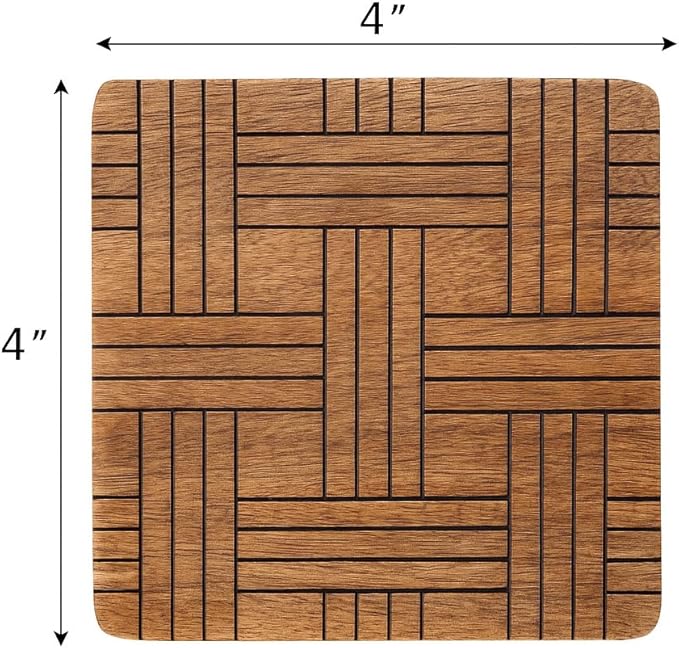 Set of 4 Wood Coasters - Natural Mango Wooden Coasters for Drinks, Beverages, Wine Glasses & Bar Glasses - Rustic & Durable Drink Coasters - Coaster Set for Home, Kitchen, Dining, Bar Decor