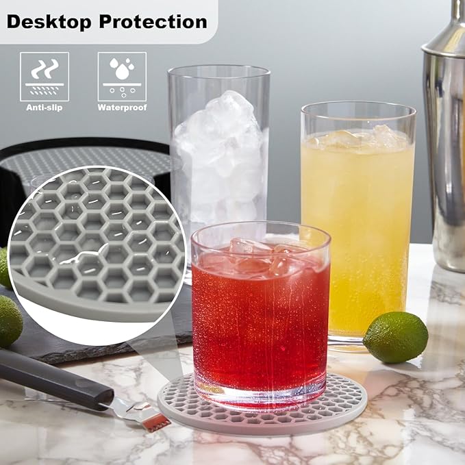 Silicone Coasters [8 Pack] with Holders Drink Coasters, for Hot or Cold Drinks Thickened, Non-Slip, Non-Stick (Black)