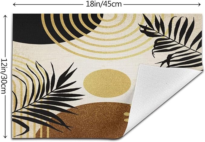 Boho Mid Century Placemats Abstract Golden Dots Leaves Modern Geometric Minimalist Aesthetic Washable Place Mats 12x18Inch for Dining Kitchen Farmhouse Decor 6 PCS