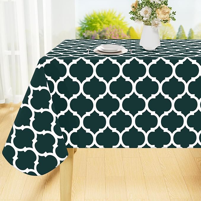 Smiry Rectangle Table Cloth, Waterproof Vinyl Tablecloth with Flannel Backing for Rectangle Tables, Wipeable Spillproof Plastic Tablecloths for Dining, Indoor and Outdoor (60"x102", Hunter Green)