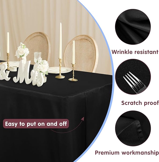 HolidayIdeas Fitted Black Tablecloths - 72 x 30 Inch - 4 Pack Rectangle Table Clothes for 6 Foot Tables, Polyester Fabric Table Cover for Vendor Booth, Parties, Holiday Dinner, Wedding, Trade Show