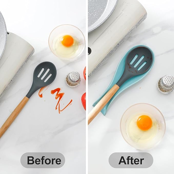 Ceramic Spoon Rest for Stove Top,Large 8.7 Inch Spoon Holder for Kitchen Counter,Porcelain Utensil Rest for Thankgiving and Christmas Gift,Dishwasher Safe and Heat-Resistant,Turquoise(1 PC)