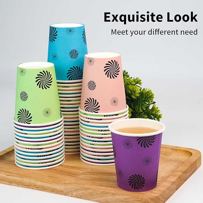500 Pack 5oz Disposable Paper Cups, Colorful, Small Mouthwash, Mini for Party, Picnics, Barbecues, Travel, Wave Point