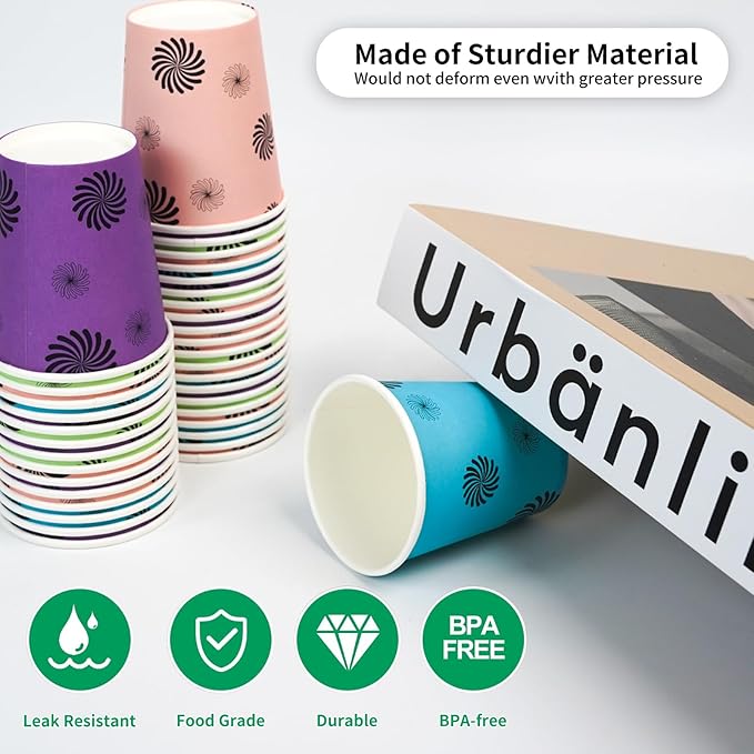 500 Pack 5oz Disposable Paper Cups, Colorful, Small Mouthwash, Mini for Party, Picnics, Barbecues, Travel, Wave Point