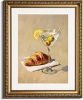 InSimSea Gold Framed Wall Art, Kitchen Dining Room Vintage Cocktail Martini Croissant Wall Shelf Decor, Still Life Canvas Print Art, Home Bar Decor, Antique Paintings with Picture Frame 13x16inch