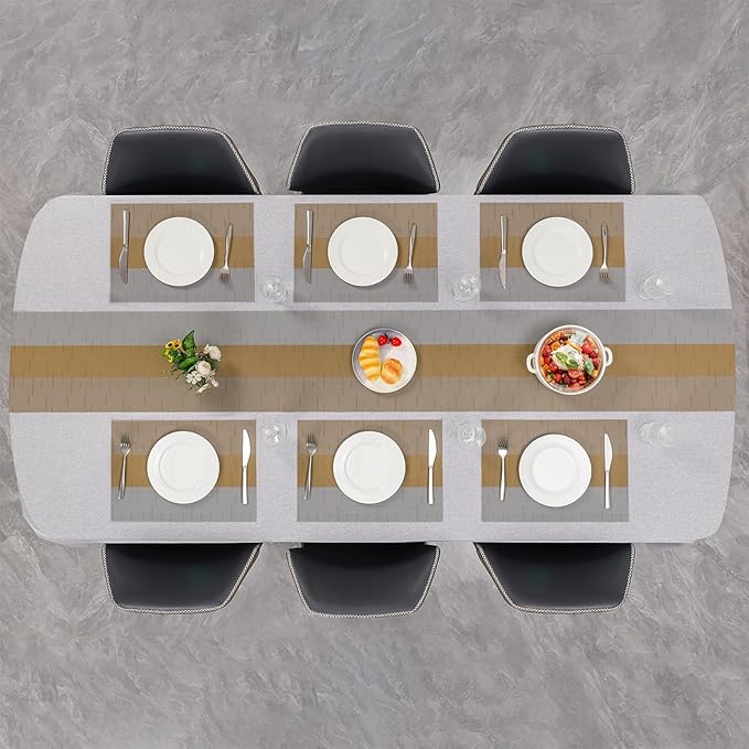 Placemats Set of 8, Vinyl Woven Place Mats Indoor Set of 8 Washable Wipeable PVC Table Mats Heat-Resistant Non Slip Placemat for Kitchen Dining Outdoor Table (Gray Light Brown, Set of 8)
