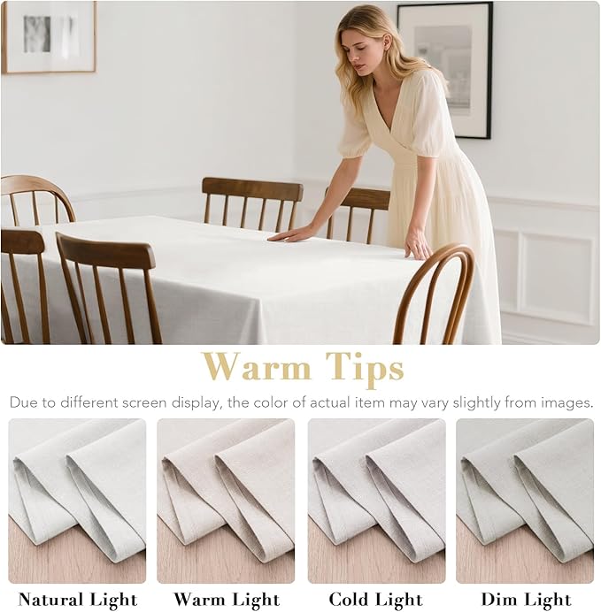 H.VERSAILTEX Linen Table Cloths Rectangle 60 x 84 Inch Premium Tablecloth Spill-Proof Waterproof Table Cover for Dining Buffet Feature Extra Soft and Thick Fabric Wrinkle Free, White
