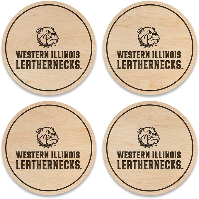 LazerEdge Western Illinois Leatherbacks Wooden Coaster Set - Maple Wood - Officially Licensed Product - 4-Pack