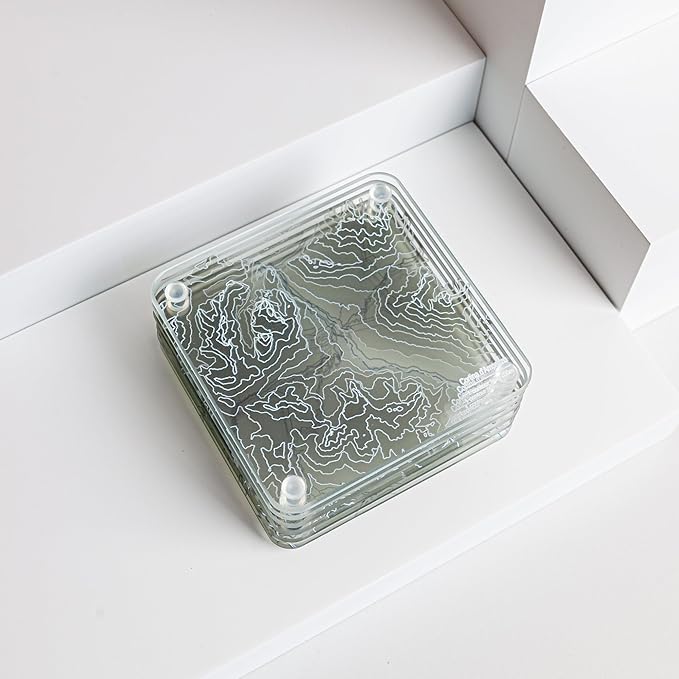 Cortina d'Ampezzo, Italy 3D Contour Map Glass Drink Coasters of Mountains, Ski Resort, Set of 6 with Holder, Housewarming Birthday Gifts, Home Decor