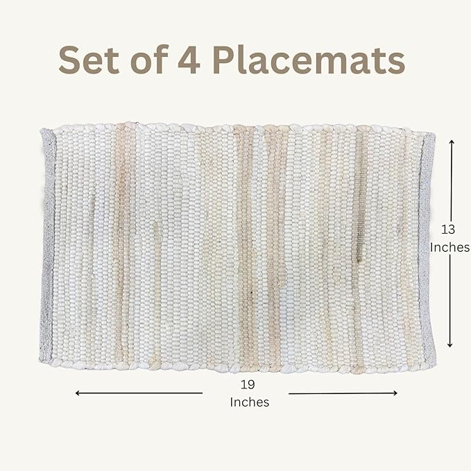Perilla Home Cotton Placemat - Set of 4 - Table Mats for Kitchen, Dining, Home Decor - Textured Rustic Rectangle Placemats (Beige, 13"x19")