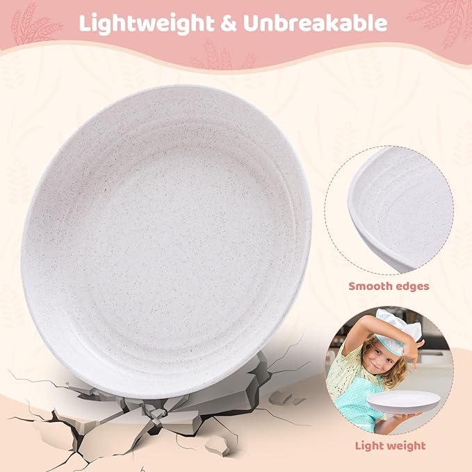 MISS BIG Wheat Straw Plates 8 inches,Plastic Plates Reusable Set of 8,Dinner Plates for Kids&Adults,Dishwasher & Microwave Safe,Eco-Friendly,BPA Free with 4 Colors