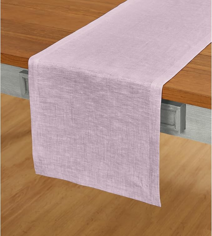 Solino Home Linen Table Runner 72 Inches Long - Athena, 100% Pure Linen Chambray Lavender Table Runner 14 x 72 Inch for Dining, Spring, Easter, Valentines