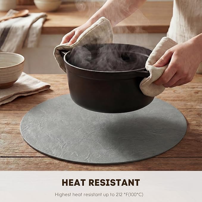 Artoid Mode Grey Faux Leather Placemats Set of 6, 15 Inch Waterproof Wipeable Heat Resistant Vinyl Place Mats, Reversible Table Mats for Winter Kitchen Dining Decor