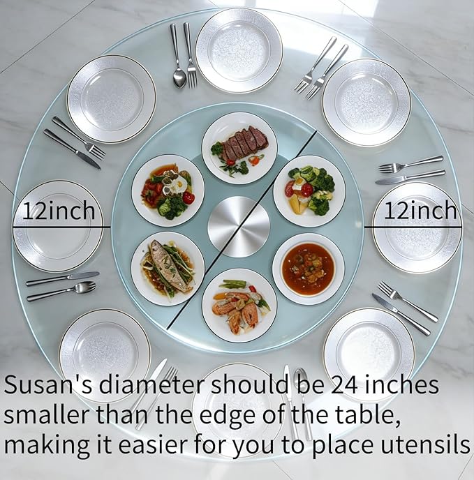 34" Glass Lazy Susan for Dining Table, Glass Turntable Table Centerpiece with 6 Rotating Wheels, 360° Smooth and Silent Spin Tabletop Rotating Tray, for Family Gatherings, Banquets, Weddings, 86 cm