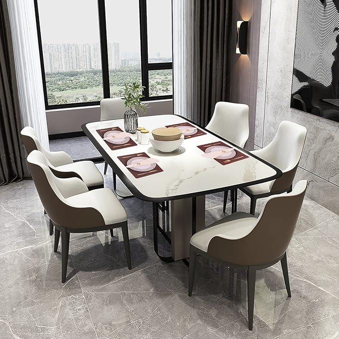 Faux Leather Placemats with Rounded Corners Set of 6,Waterproof&Wipeable Table Mats,Washable Heat-Resistant,Non-Slip for Kitchen and Kids(Brown,6)
