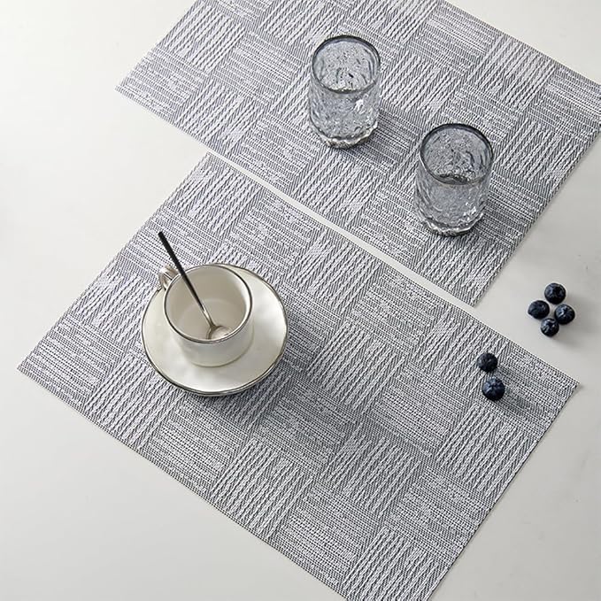 Placemats Set of 6 Plastic Vinyl Place Mats for Dinner Table, No-Slip Wipeable Table Mats Daily Use Patio Kitchen Decoration (18"x12", Grey)